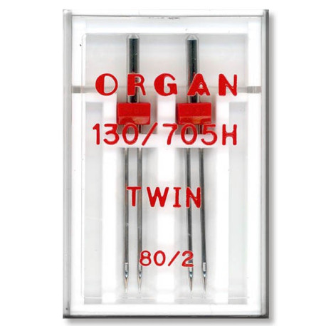 Strojové jehly ORGAN TWIN 130/705 H - 80 (2,0) - 2ks/plastová krabička