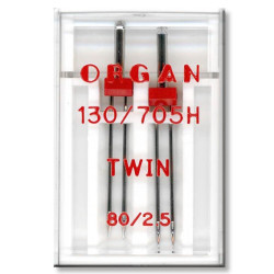 Strojové jehly ORGAN TWIN 130/705 H - 80 (2,5) - 2ks/plastová krabička