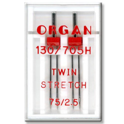 Strojové jehly ORGAN TWIN STRETCH 130/705 H - 75 (2,5) - 2ks/plastová krabička