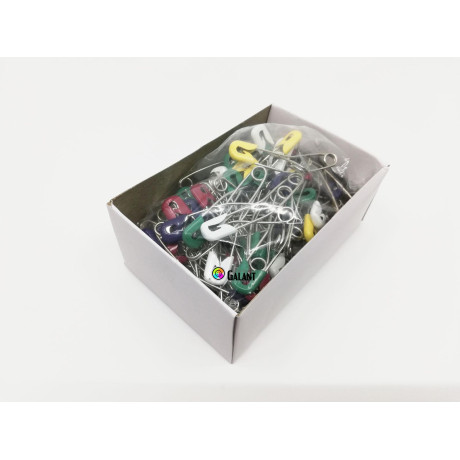 Curved Children Safety Pins Metal 56x1,20mm Assorted colours - 100pcs/box