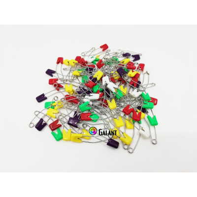 Curved Children Safety Pins Plastic/Metal wire 60x1,20mm Assorted colours - 100pcs/box