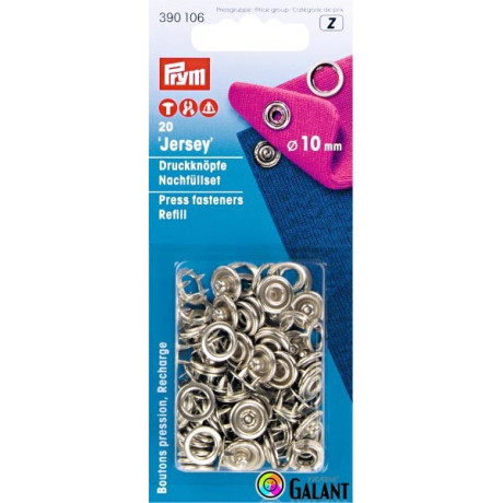 Press fasteners JERSEY 10mm - nickel plated (Prym) - 20pcs/card