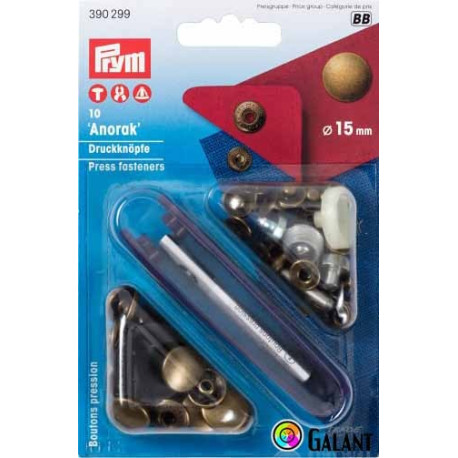 Press fasteners ANORAK 15mm - old brass (Prym) - 10pcs/card