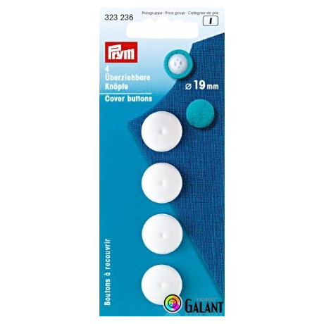 Knoflíky potahovací 19 mm - bílé (Prym) - 4ks/karta