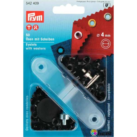 Eyelets 4mm with Washers - Black nickel  (Prym) - 50pcs/card