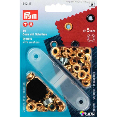 Brass Eyelets with Washers 5mm - Brass (Prym) - 40pcs/card