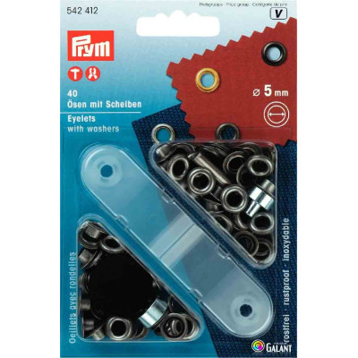 Brass Eyelets with Washers 5mm - Black nickel (Prym) - 40pcs/card