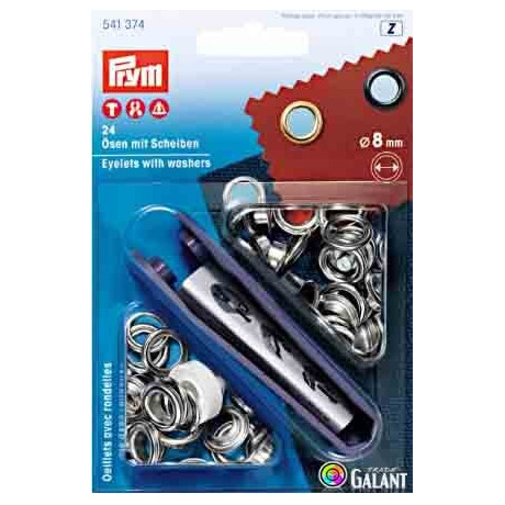 Brass Eyelets with Washers 8mm - Nickel plated (Prym) - 24pcs/card