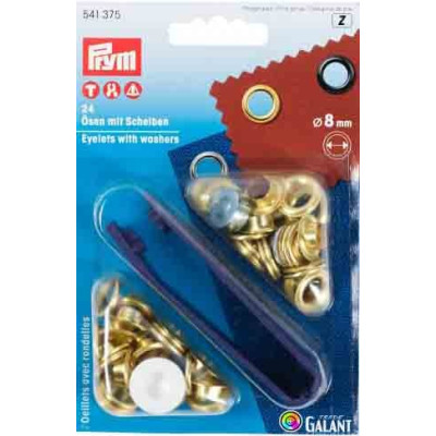 Brass Eyelets with Washers 8mm - Brass (Prym) - 24pcs/card