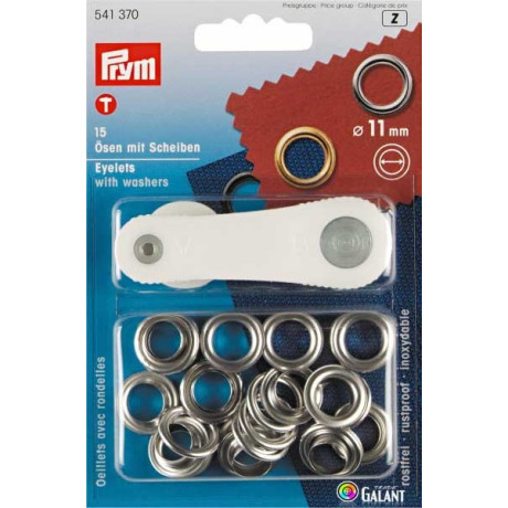 Brass Eyelets with Washers 11mm - Nickel plated (Prym) - 15pcs/card