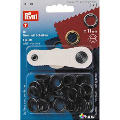 Brass Eyelets with Washers 11mm - Black nickel (Prym) - 15pcs/card