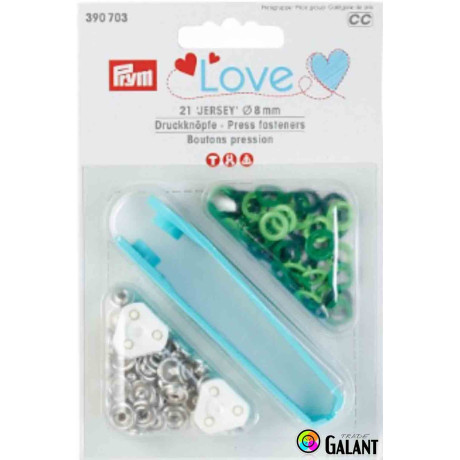 Knoflík stiskací JERSEY 8 mm PRYM LOVE (Prym) - zelená/sv. zelená - 21ks/karta