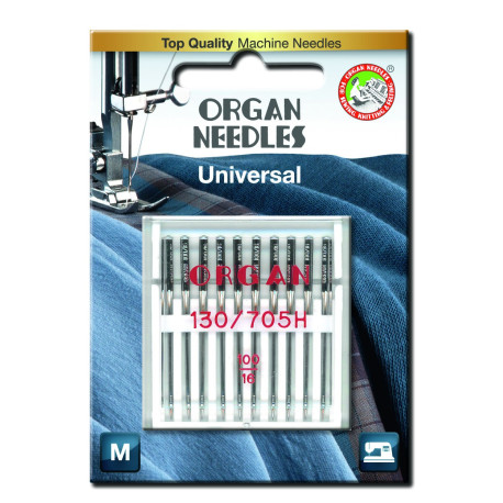 Strojové jehly ORGAN UNIVERSAL 130/705H - 100 - 10ks/plastová krabička/karta
