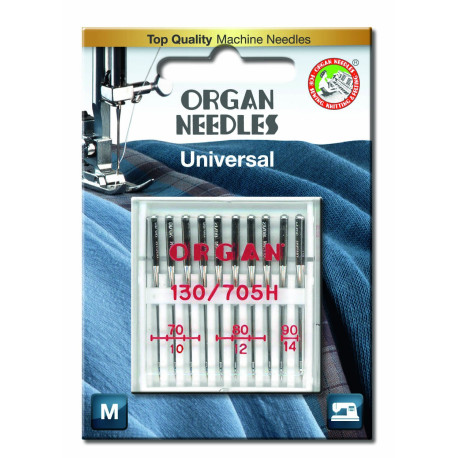 Machine Needles ORGAN UNIVERSAL 130/705H - Assort - 10pcs/plastic box/card (70:4, 80:4, 90:2pcs)