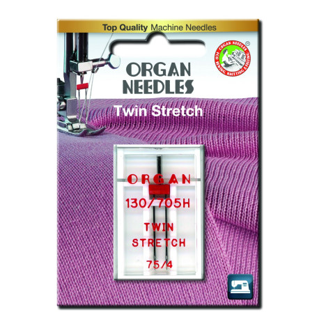 Strojové jehly ORGAN TWIN STRETCH 130/705 H - 75 (4,0) 1ks/plastová krabička/karta