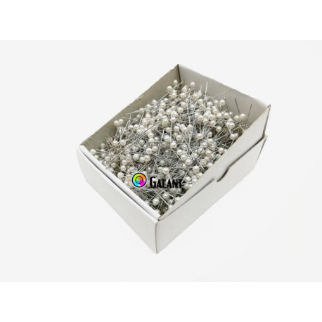 Plastic pearled Head Pins 38x0,60mm - nickel plated - c. white - 1000pcs/box