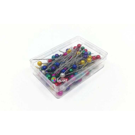 Plastic pearled Head Pins 38x0,60mm - nickel plated - asort colours - 100pcs/box