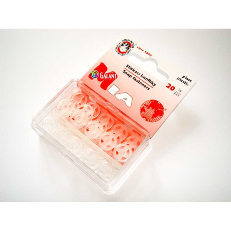 Stiskací knoflík MIA 10mm transparentní - 20ks/karta