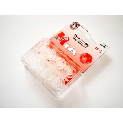 Stiskací knoflík MIA 13mm transparentní - 15ks/karta