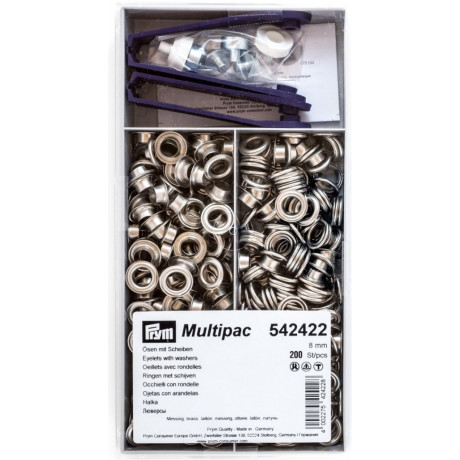 Brass Eyelets with washers 8mm - nickel plated (Prym) - 200pcs/box