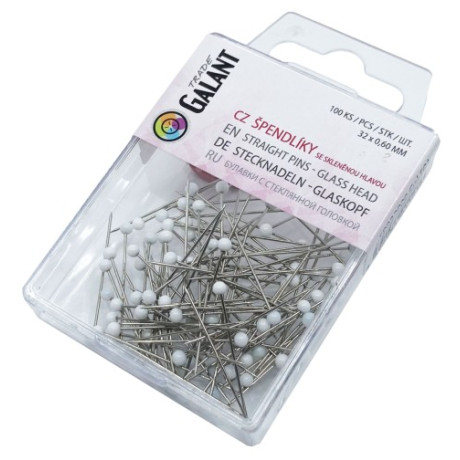 Straight Pins with Glass Head 32x0,60mm Nickel plated - colour: White - 100pcs/pl.box