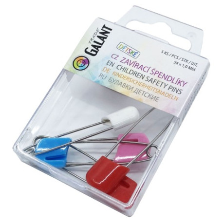 Children Safety Pins Plastic/Metal wire 54x1,00mm Assorted colours - 5pcs/pl.box