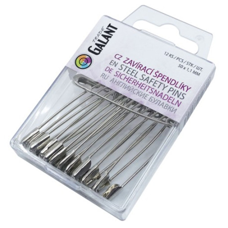 Špendlíky zavírací železné 3 1/2 (50x1,10mm) NI - 12ks/pl.krabička (11/12 - 1svazek/pl.kr.)