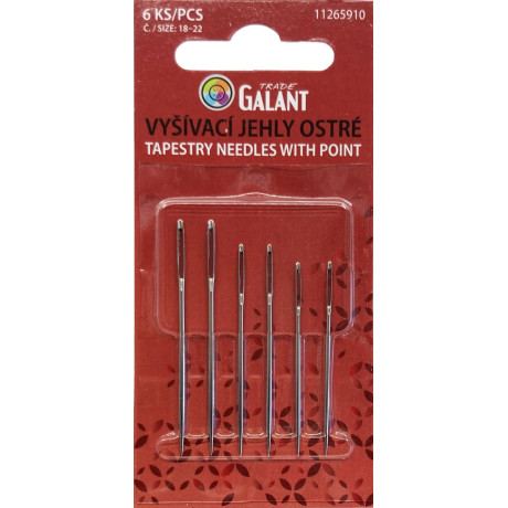 Vyšívací jehly ostré č. 18–22 - 6ks/karta