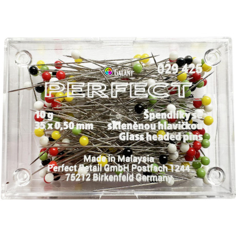 Glass Head Pins 35x0,40mm assort colours - 10g/box