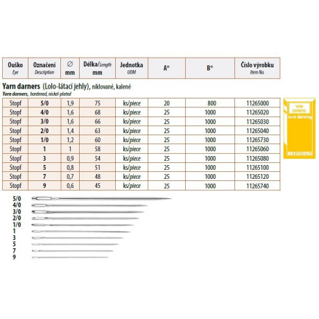 Látací jehly Lo-Lo 7 (0,7x48) - 25ks/psaníčko 40psaníček/krabička (1000ks)