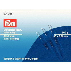 Hard Steel Straight Pins 40x0,80mm - c.silver (Prym) - 500g/box