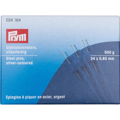 Hard Steel Straight Pins 34x0,60mm - c.silver (Prym) - 500g/box