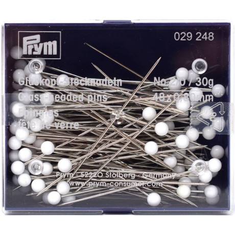 Glass Head Pins 48x0,80mm white (Prym) - 30g/box