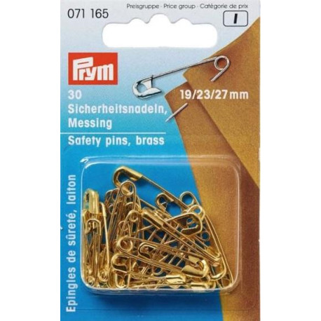 Brass Safety Pins 19-23-27mm (Prym) - 30pcs/card