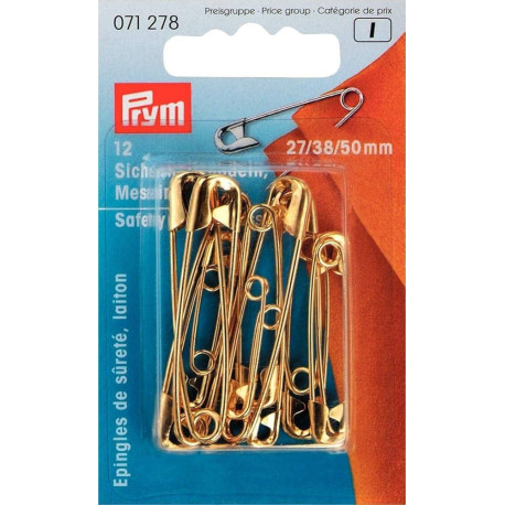 Brass Safety Pins 27-38-50mm (Prym) - 12pcs/card