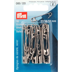 Mild Steel Safety Pins 27-38-50mm - c.silver (Prym) - 18pcs/card