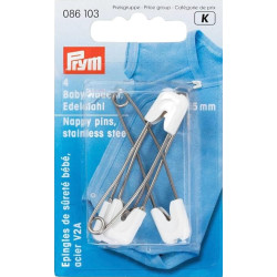 Children Safety Pins Plastic/Metal 55mm white (Prym) - 4pcs/card