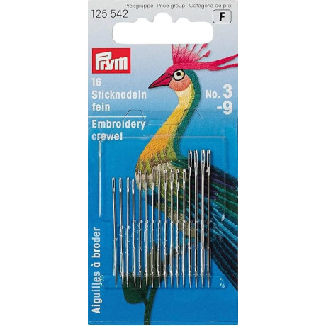 Jemné vyšívací jehly č. 3-9 (Prym) - 16ks/karta