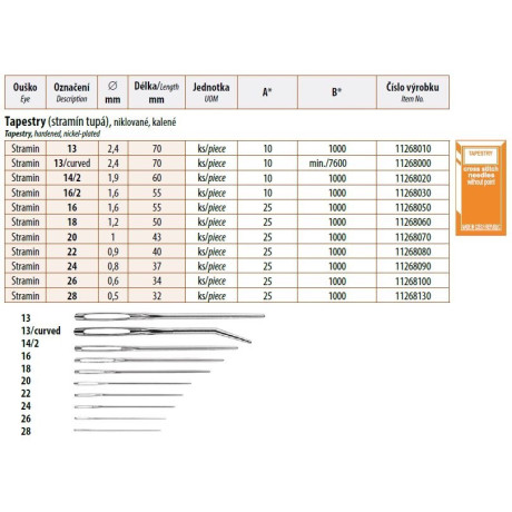 Embroidery Needles Tapestry 18 (1,2x50mm) - 25pcs/envelope, 40envelopes/box (1000pcs)