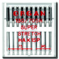 Strojové jehly ORGAN SUPER STRETCH 130/705H - ASORT - 10ks/plastová krabička