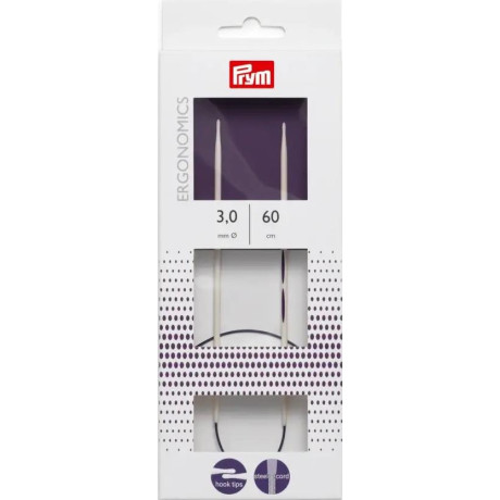 Pletací jehlice kruhové Ergo - 60cm - 3,00mm (Prym) - 1ks/karta