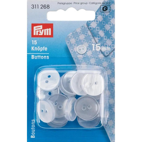 Overall Buttons plastic mother-of-pearl imitation 15 mm - 15pcs/card