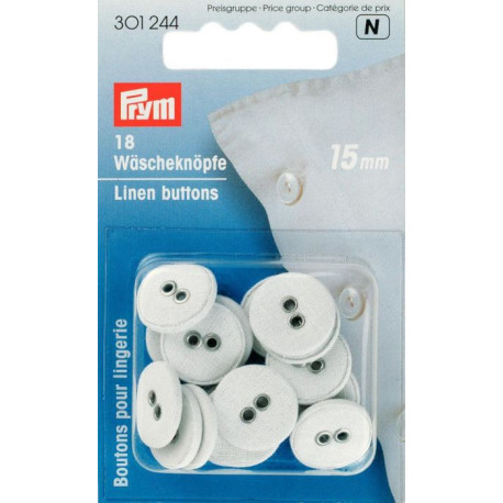 Linen Buttons 15 mm white (Prym) - 18pcs/card