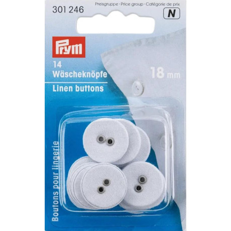 Linen Buttons 18 mm white (Prym) - 14pcs/card