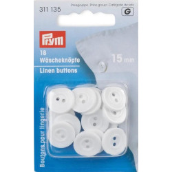 Linen Buttons 15 mm white (Prym) - 18pcs/card