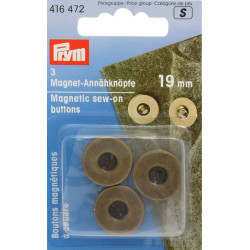 Magnetic sew-on buttons 19 mm antique brass (Prym) - 3pcs/card