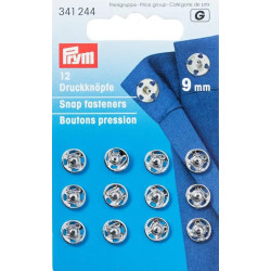 Brass Snap Fasteners - 9 mm silver (Prym) - 12 pcs/card