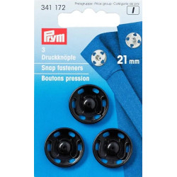 Brass Snap Fasteners - 21 mm black (Prym) - 3 pcs/card