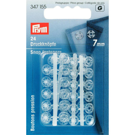 Plastic Snap Fasteners 7mm transparent (Prym) - 24pcs/card