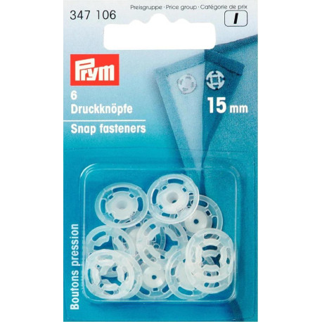 Plastic Snap Fasteners 15mm transparent (Prym) - 6pcs/card